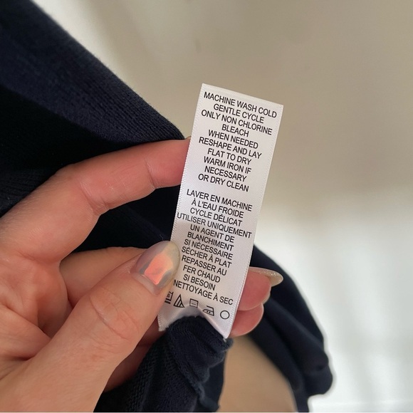 A.L.C. Criss Cross Open Back Navy Blue 100% Cotton Knit Long Sleeve Sweater XS - Picture 8 of 9